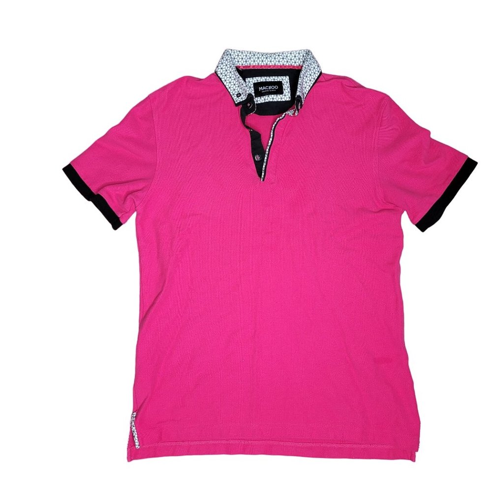 Maceeo polo pink shirt with geometric white and black collar size large/4